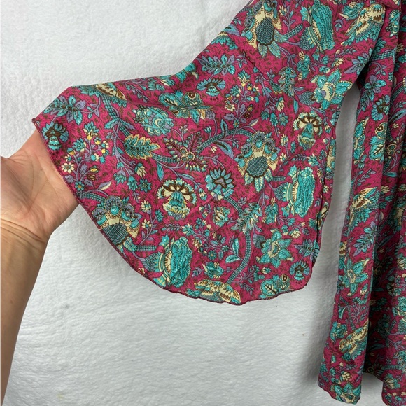 Earthbound Boho Off Shoulder Floral Tunic Size L Ruffle Festival Top - Picture 4 of 6